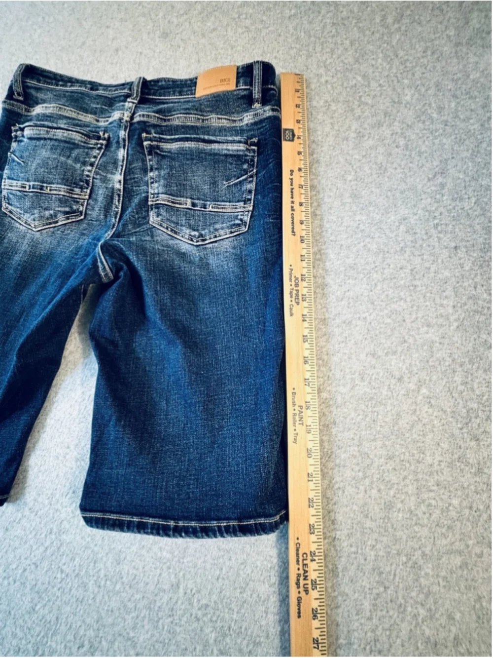 BKE Denim Womens 29 Bermuda Jean Shorts Medium Wash Stretch Long Jorts Buckle